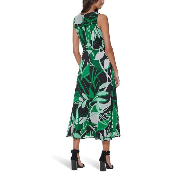 Calvin Klein Floral High Neck Sleeveless Maxi Dress Size 2 Green Multi - Picture 4 of 8